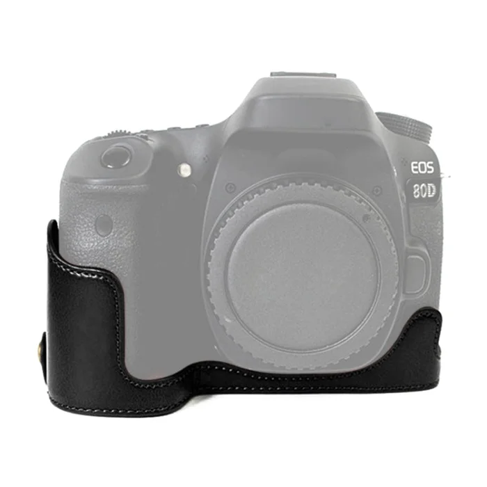 1/4 inch Thread PU Leather Camera Half Case Base for Canon EOS 80D / 70D(Black)