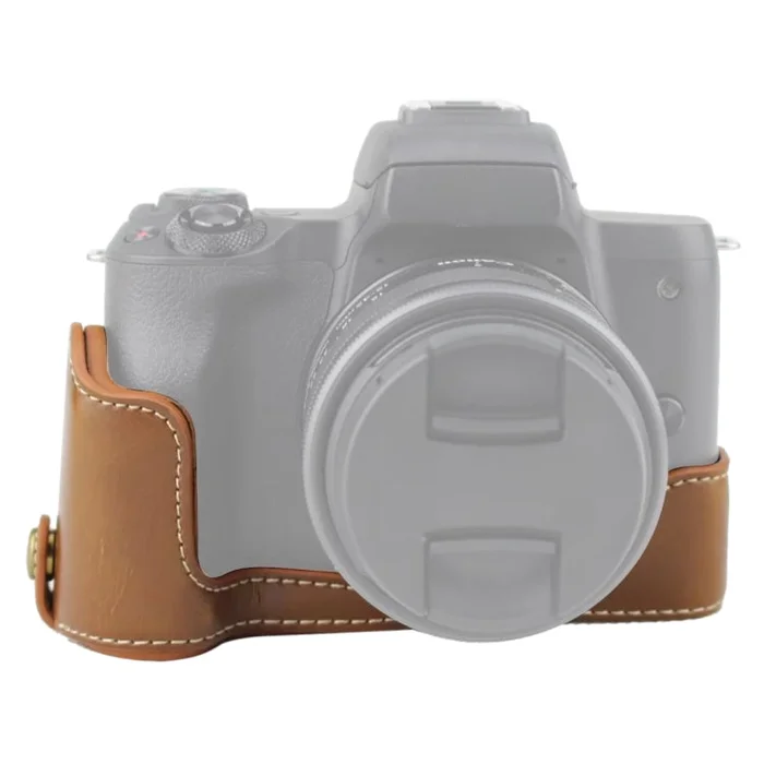 1/4 inch Thread PU Leather Camera Half Case Base for Canon EOS M50 / M50 Mark II (Brown)