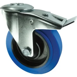 100mm Dia Rubber Tyre Nylon Ctr Brkd Swivel Castor Ball Bearing Single Hole