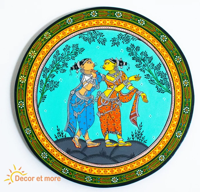 12 inch Handpainted Pattachitra Wall Plate – Dancing Ladies