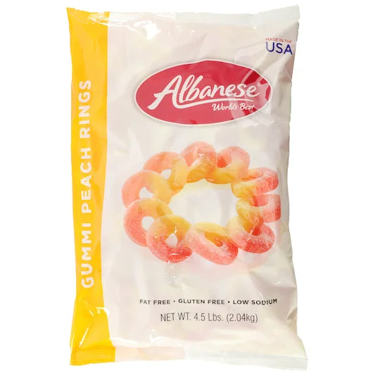 Albanese Rings Peach Gummy Candy-4.5 lbs.-4/Case