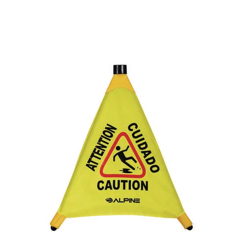 Alpine Industries Tri-fold Multi-lingual Pop-up Wet Floor Sign 2.95×2.55×20 Yellow