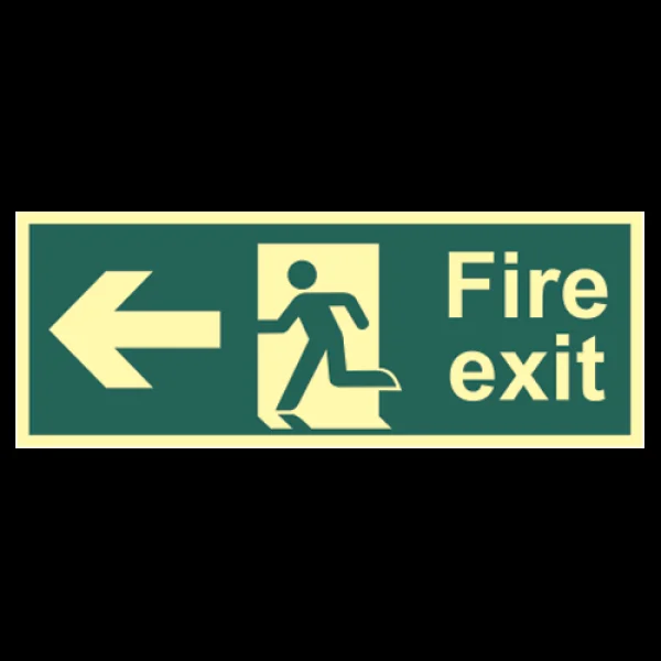 ASEC Photoluminescent Fire Exit Arrow Direction Sign 400mm x 150mm Left – Green & White – Photoluminescent