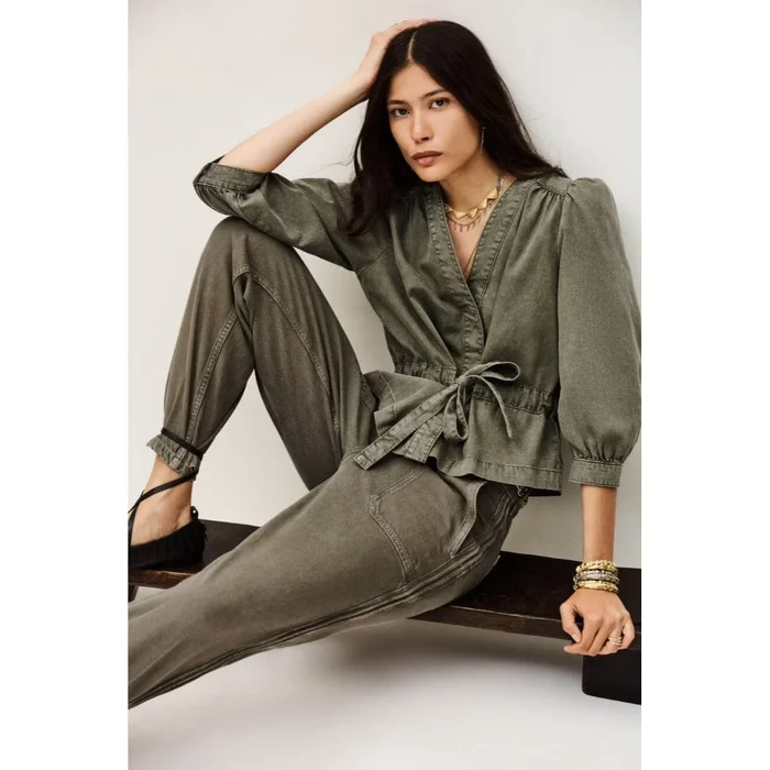 ba&sh Olavina Tie Waist Top In Kaki