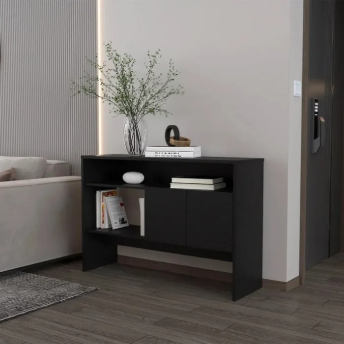 Black Console Table with Two Doors GL-B062P252130