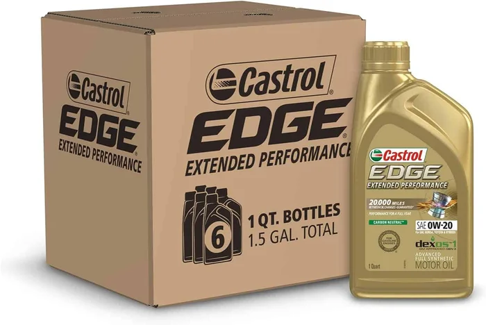 Castrol Edge Extended Performance 0W-20 Advanced Full Synthetic Motor Oil, 1 Quart, Pack of 6
