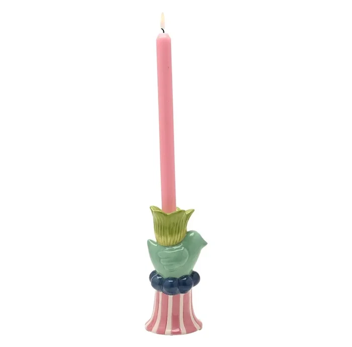 Ceramic Bird And Green Flower Candle Holder