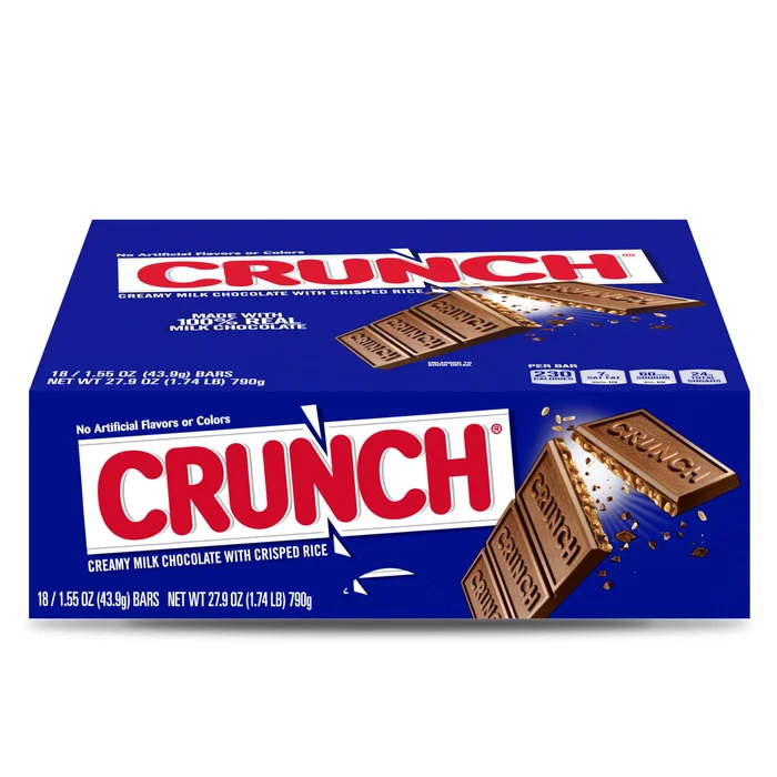 CRUNCH Bulk 18 Pack, Milk Chocolate and Crisped Rice, Full Size Holiday Candy Bars, Stocking Stuffers, Individually Wrapped, 1.55 oz Each