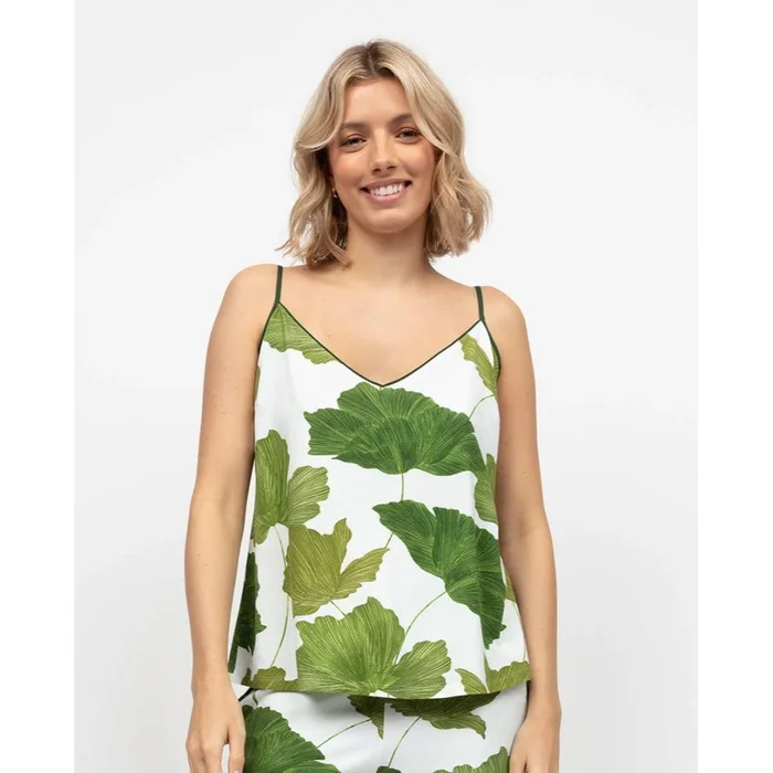 Cyberjammies Olive Leaf Printed Jersey Cami In Green