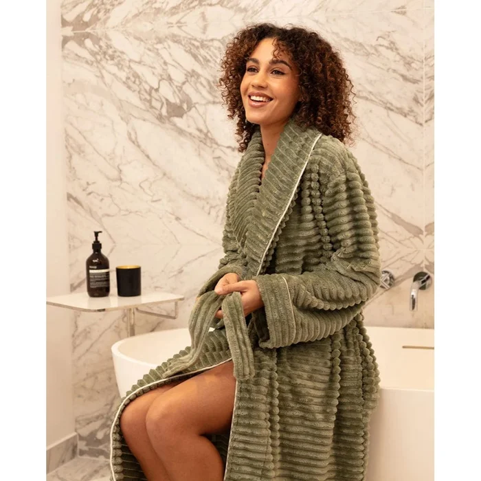 Cyberjammies Striped Fleece Dressing Gown In Sage