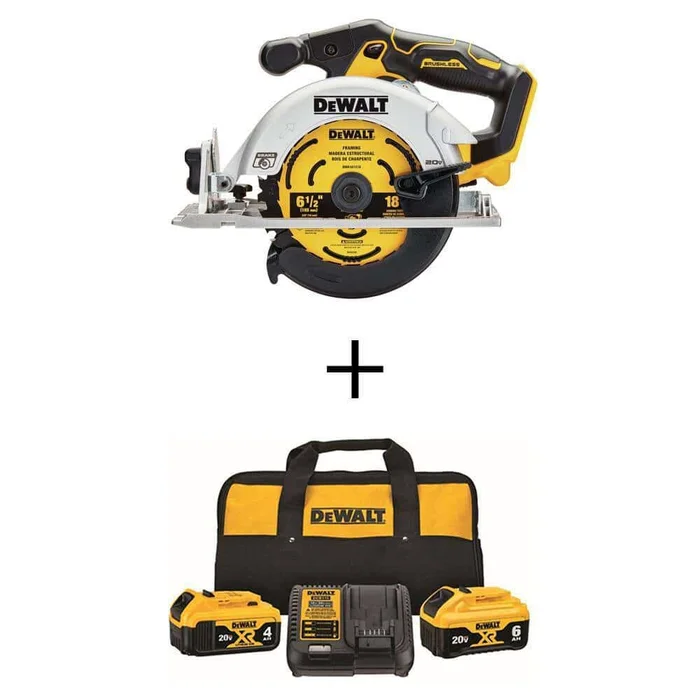 DEWALT DCS565BDCB246CK 20-Volt MAX Cordless Brushless 6-1/2 in. Circular Saw with (1) 20-Volt Battery 6.0Ah, (1) Battery 4.0Ah & Charger