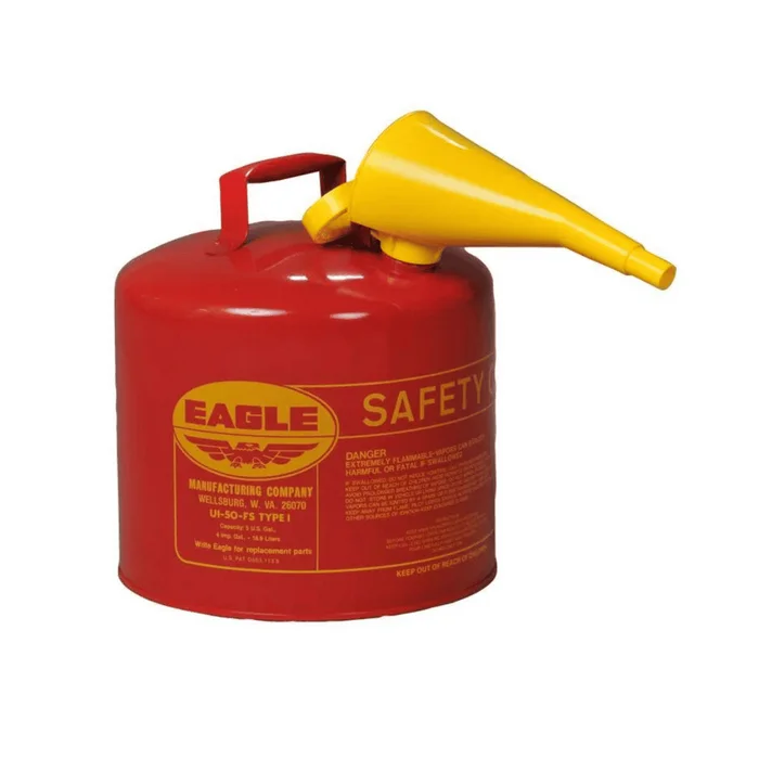 Eagle 5-Gallon Red Metal Gas Can with Flex Funnel Nozzle, Self-Venting Spout – UL Listed, OSHA Compliant