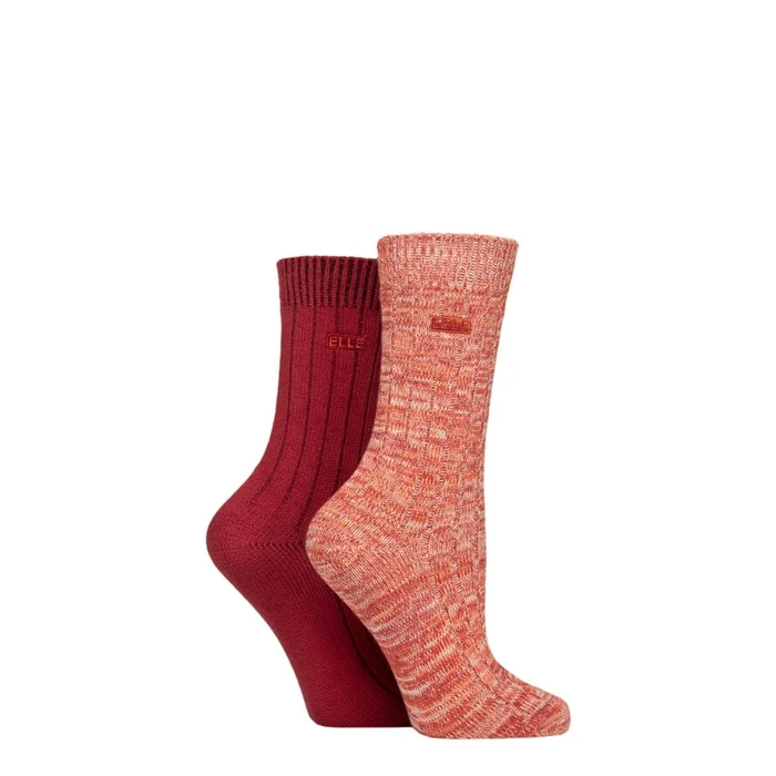 ELLE 2 Pair Chunky Cotton Ribbed Boot Socks In Wild Poppy