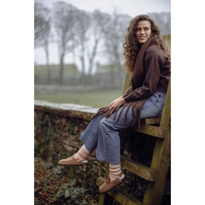 ELLE 2 Pairs Soft Stripe Boot Socks In Wild Poppy