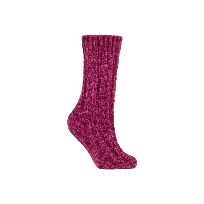 ELLE Chenille Cable Slouch Socks In Winter Berry