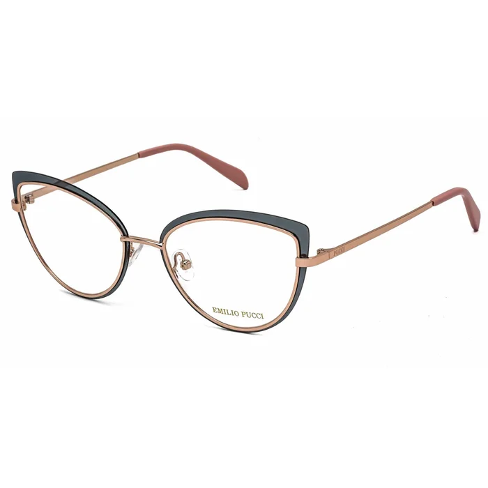 Emilio Pucci Women’s Eyeglasses – Grey/Rose Gold Cat Eye Full Rim Frame | EP5143 020