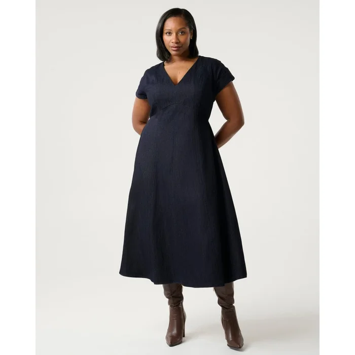 Estelle Abbie Denim Midi Dress in Indigo Noir