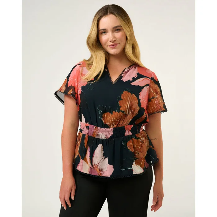 Estelle Elena Floral Top in Navy/Peony
