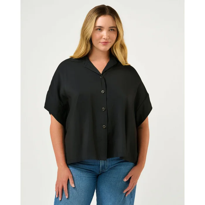 Estelle Lela Oversized Button Up Top in Black