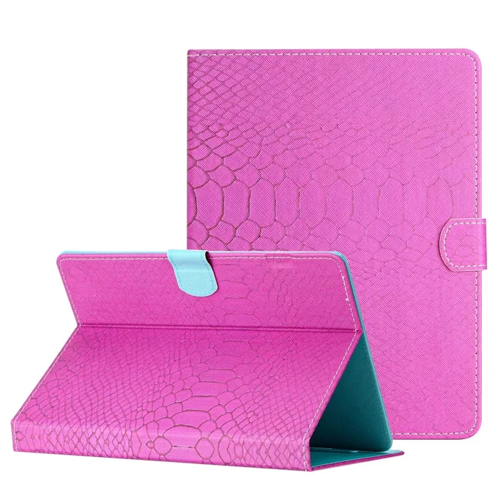 For 10 inch Tablets Solid Color Crocodile Texture Leather Tablet Case(Rose Red)