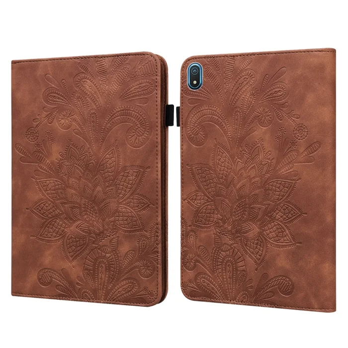 For Nokia T20 10.4 2021 Lace Flower Embossing Pattern Leather Tablet Case(Brown)