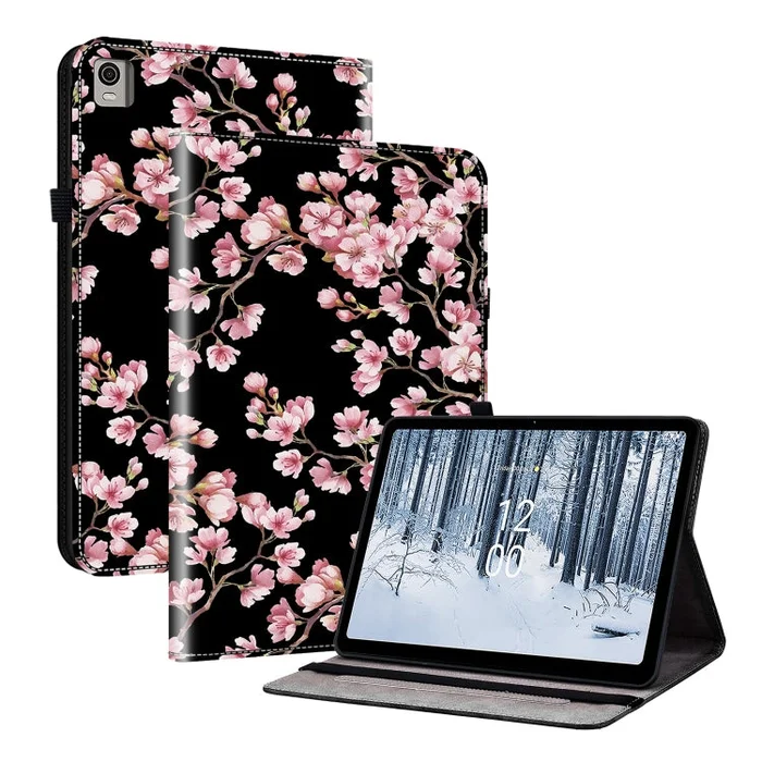 For Nokia T21 Crystal Texture Painted Leather Tablet Case(Plum Bossom)