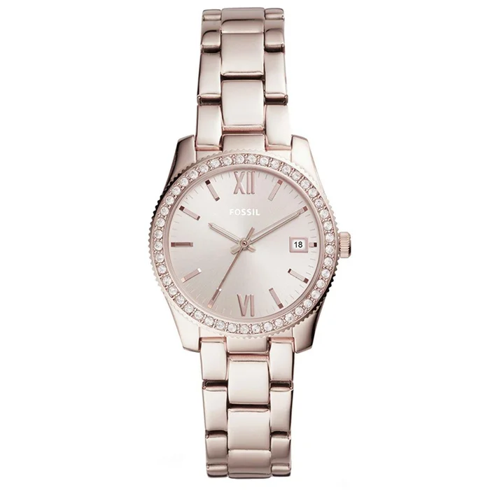 Fossil Women’s Quartz Watch – Scarlette Date Pink Dial Pink Steel Bracelet | ES4363
