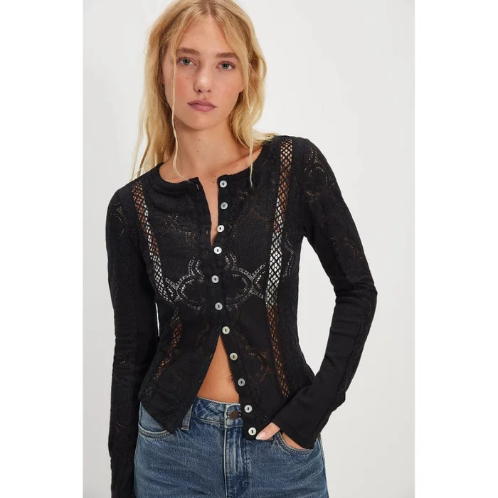 Free People Jae Knit Long Sleeve In Black