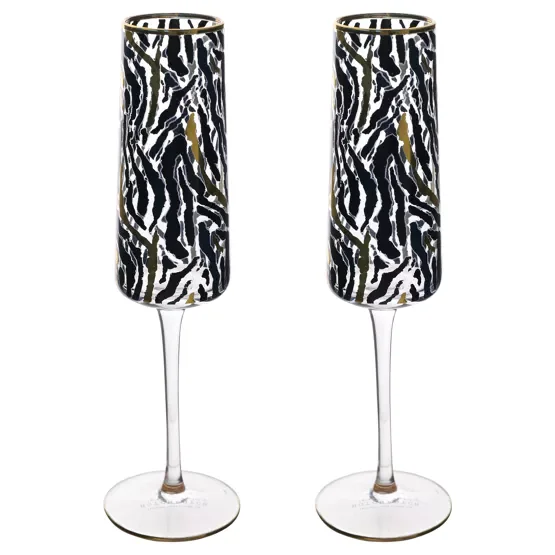 Frida Set of 2 Zebra Print Champagne Flutes