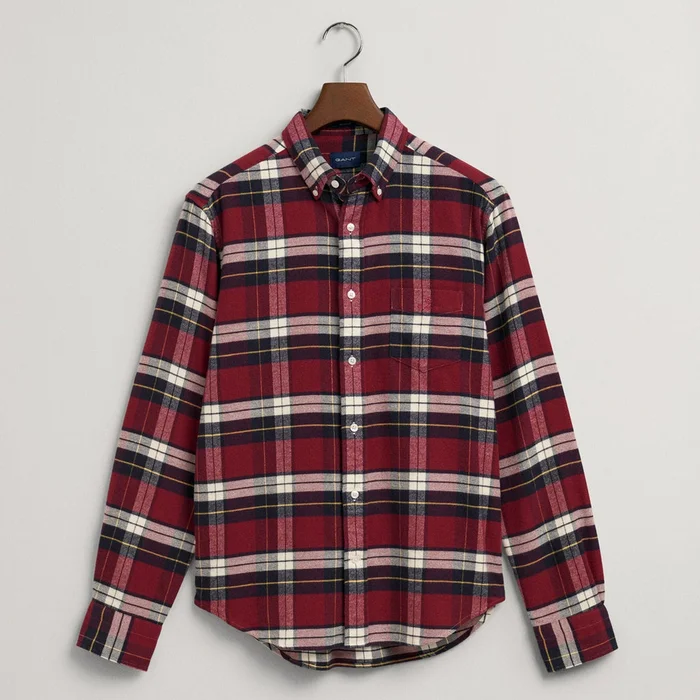 GANT Regular Fit Flannel Check Shirt in Wine Red