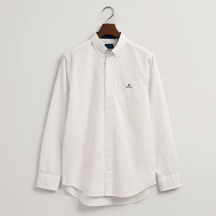 GANT Regular Fit Micro Print Oxford Shirt in Eggshell