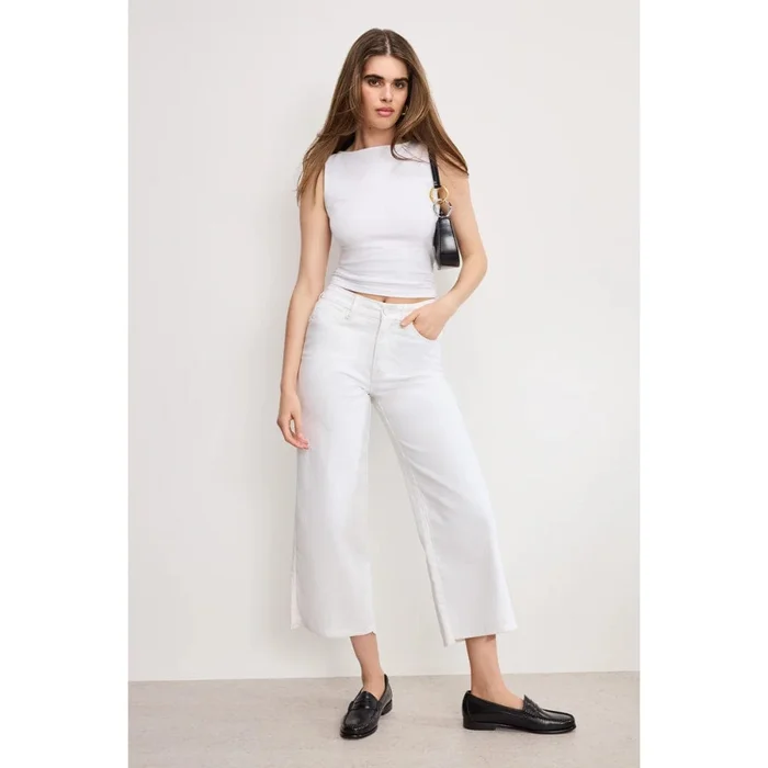 Good American, Good Waist Cropped Palazzo Jeans In White