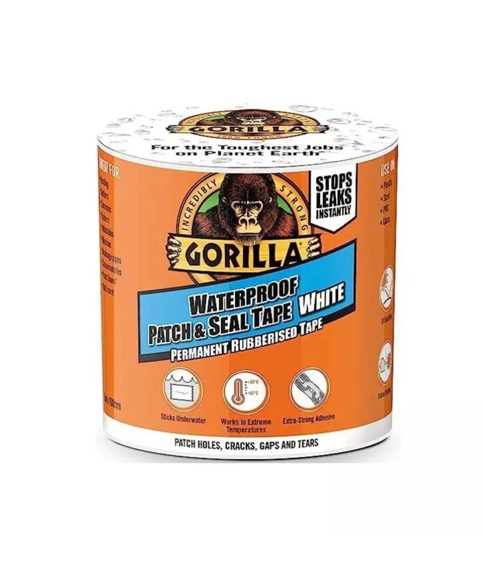 Gorilla Waterproof Patch and Seal Tape Permanent Rubberised Tape 3mx 100mm White