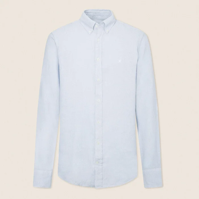 Hackett Garment Dyed Linen Shirt in Sky Blue
