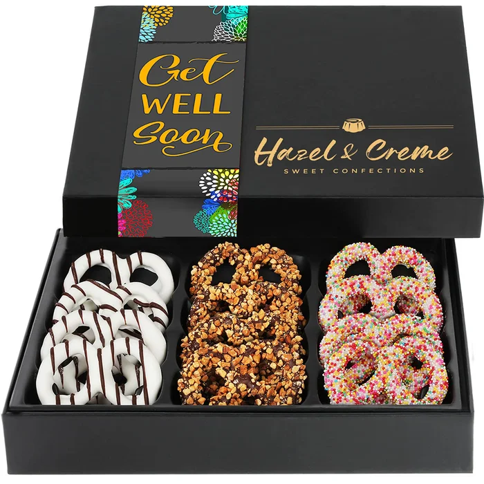 Hazel & Creme Chocolate Covered Pretzels – GET WELL SOON Chocolate Gift Box
