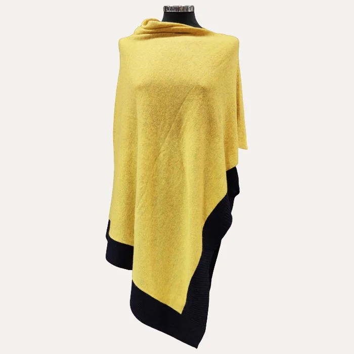 Hepburn Cashmere Poncho Mustard/Navy