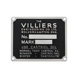 Identification Name Plate for Villiers MK10, MK12, MK15 Engines (80mm x 65mm)