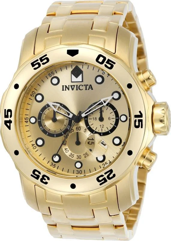 Invicta 0074 Men’s Pro Diver Scuba Champagne Dial Gold Steel Bracelet Dive Watch