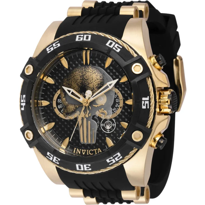 Invicta Men’s Watch – Marvel Punisher Chronograph Black and Gold Tone Dial | 41243