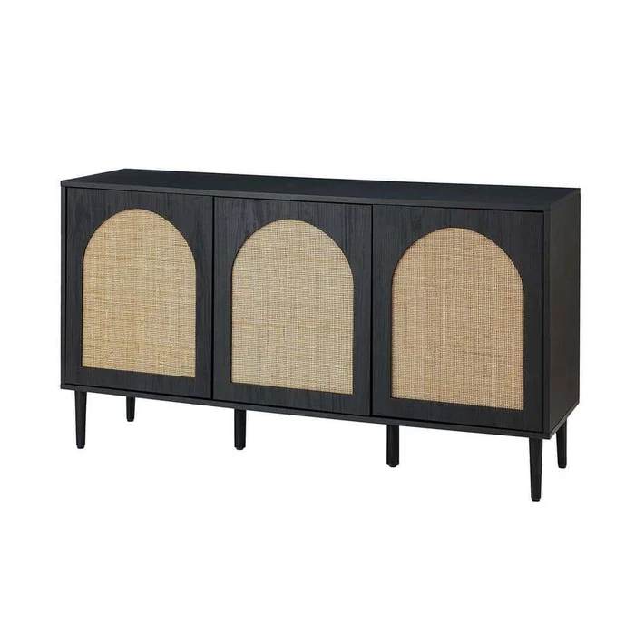JAYDEN CREATION Mercury 56 in. Wide Black Sideboard with 3-Doors