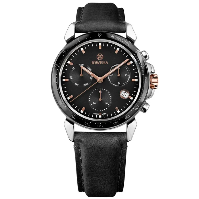 Jowissa Men’s Watch – LeWy 9 Date Display Chronograph Black Leather Strap | J7.128.L