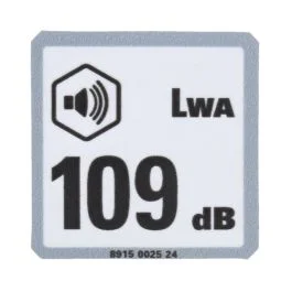 Label, Sound Level 109dB for Atlas Copco Cobra TT, Cobra PROi, Cobro Pro Breakers – 8915 0025 24