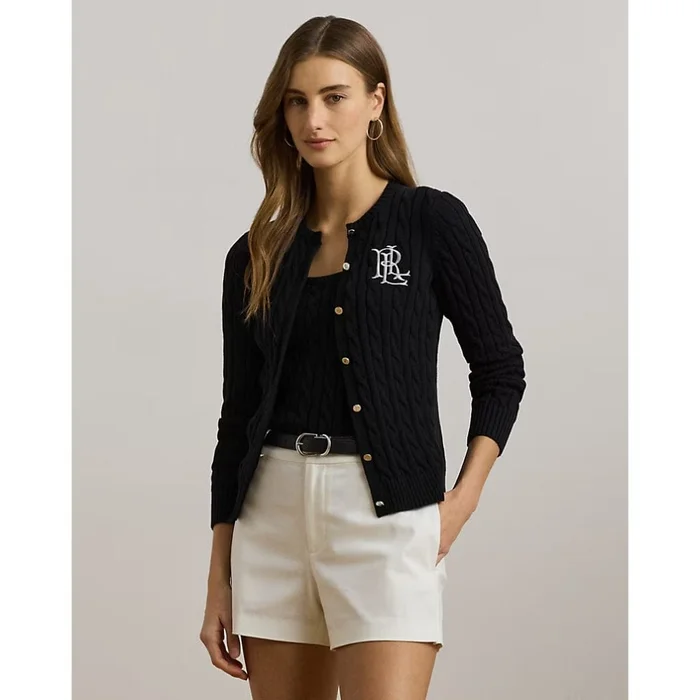 Lauren Ralph Lauren Cable-Knit Cotton Cardigan In Black