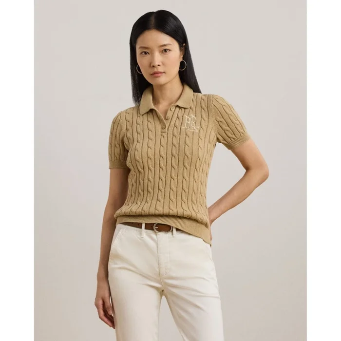 Lauren Ralph Lauren Cable-knit Cotton Polo Jumper In Birch Tan