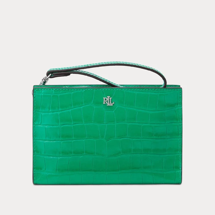 Lauren Ralph Lauren Crocodile-Embossed Leather Small Pouch Palm Leaf
