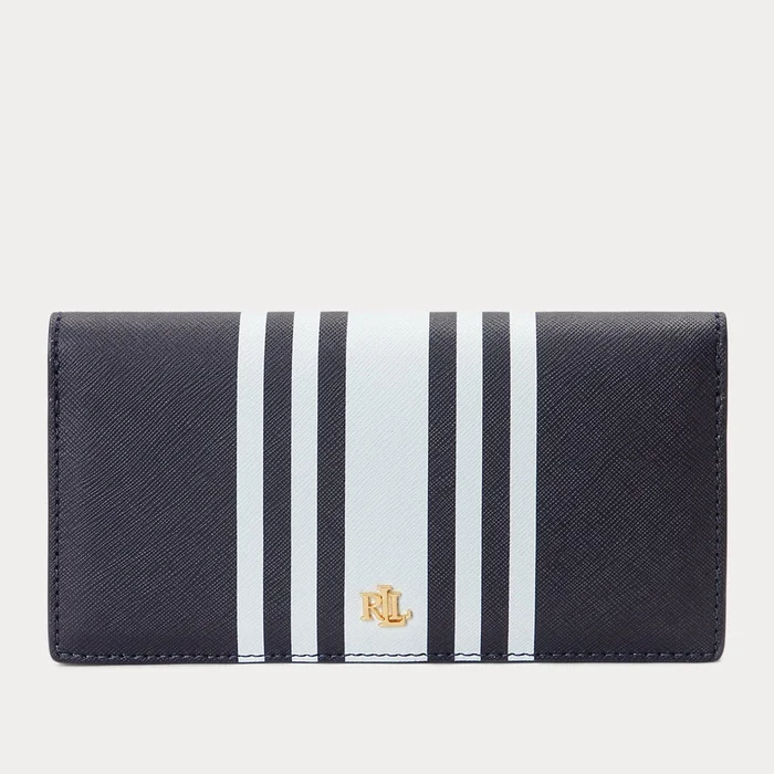 Lauren Ralph Lauren Crosshatch Leather Slim Wallet Navy Vanilla Stripe