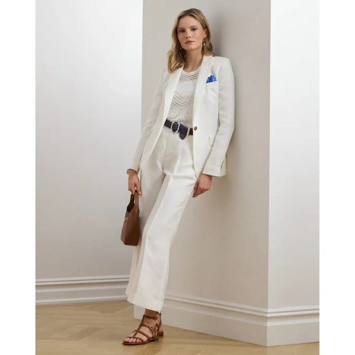 Lauren Ralph Lauren Pleated Linen-Blend Twill Trouser In White