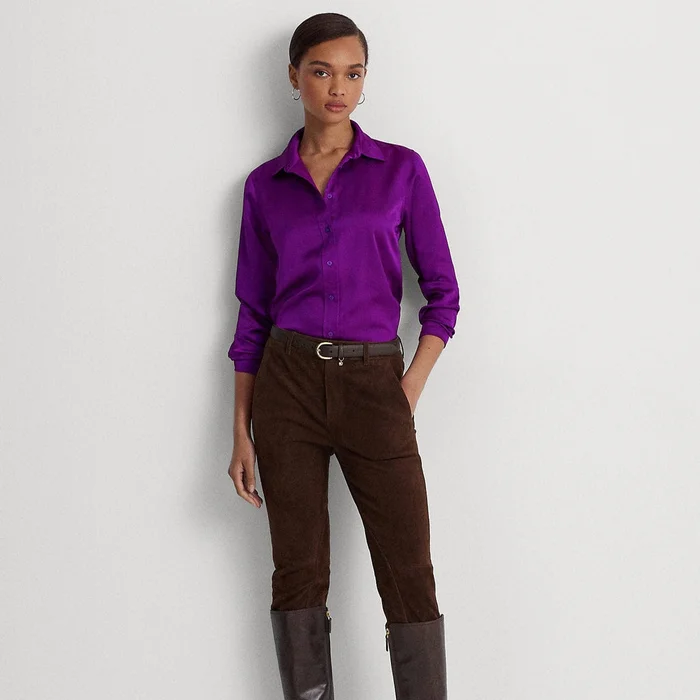Lauren Ralph Lauren Satin Charmeuse Shirt in Purple