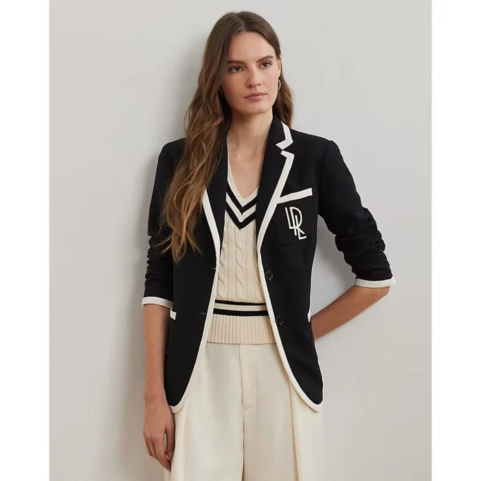 Lauren Ralph Lauren Two-Tone Georgette Blazer in Black/Mascarpone Cream