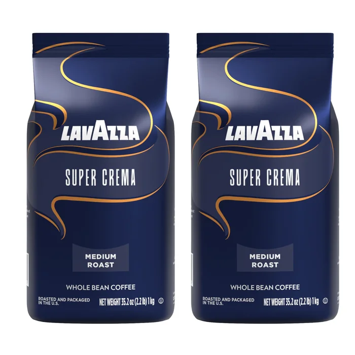 Lavazza Super Crema Whole Bean Coffee Blend, Medium Espresso Roast, 4.4 .lbs, 2 Pack